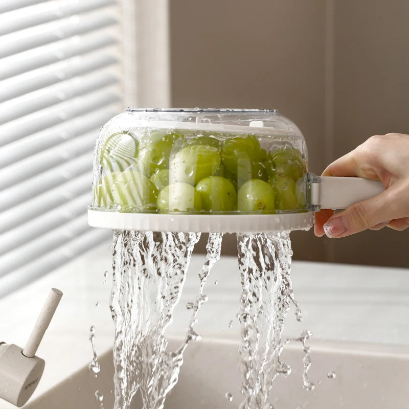 Fruit and Vegetable Basket with Lid, 2 in 1 Drainer, Multifunctional Bowl