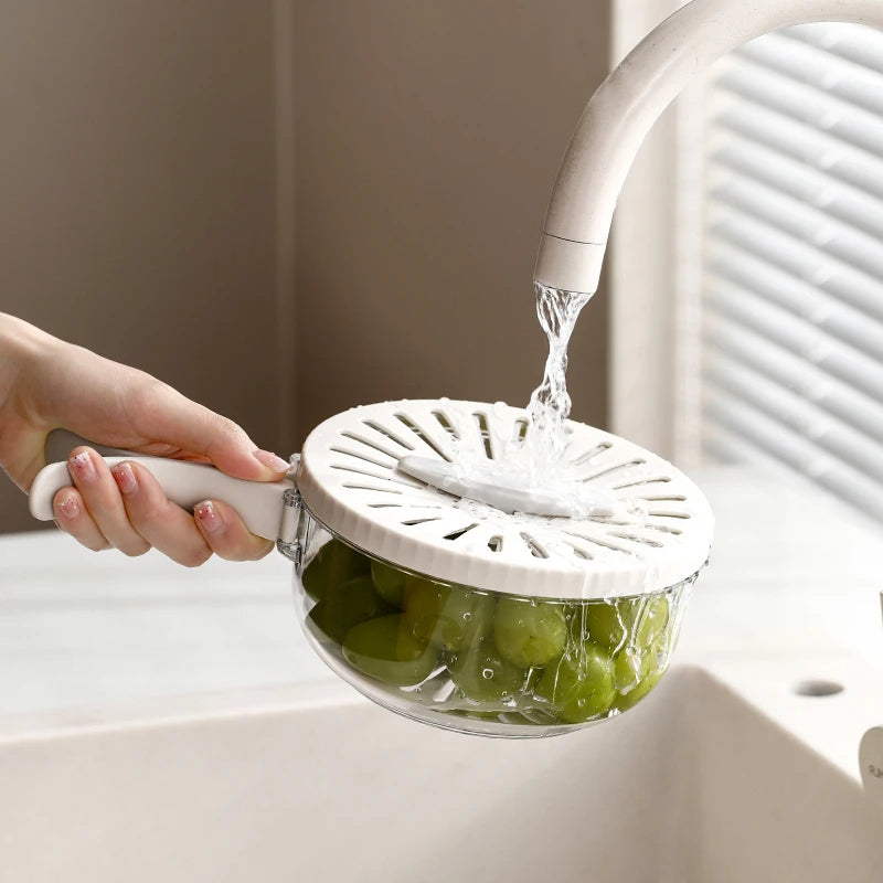 Fruit and Vegetable Basket with Lid, 2 in 1 Drainer, Multifunctional Bowl