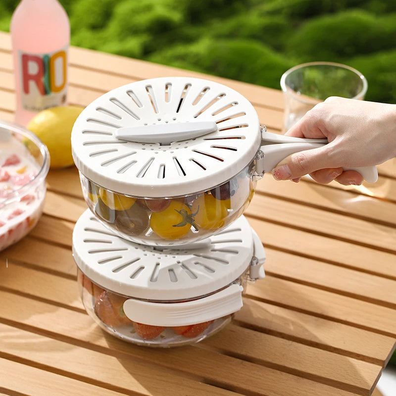 Fruit and Vegetable Basket with Lid, 2 in 1 Drainer, Multifunctional Bowl