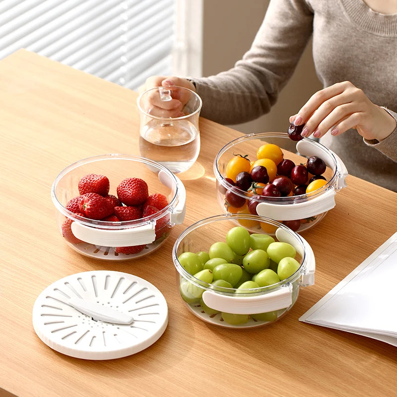 Fruit and Vegetable Basket with Lid, 2 in 1 Drainer, Multifunctional Bowl
