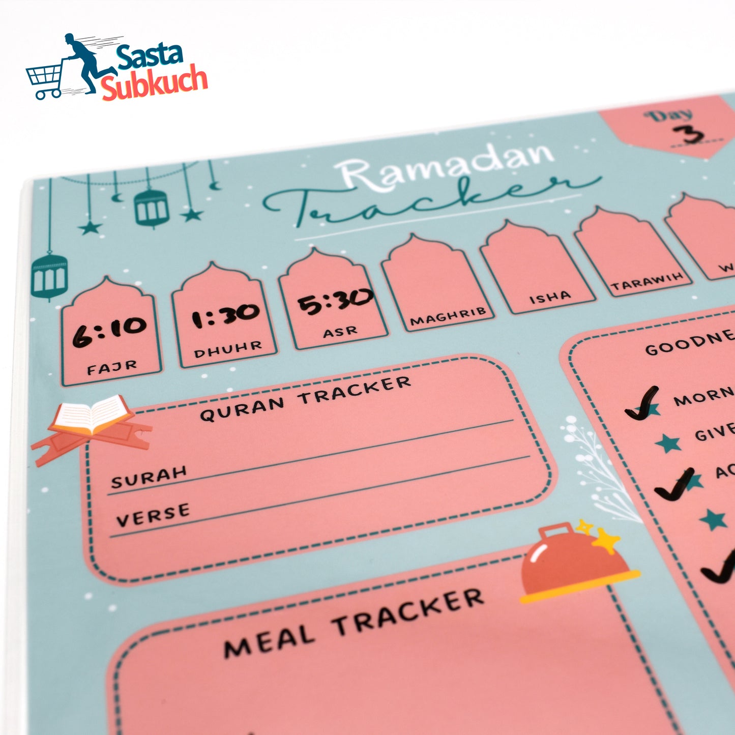 Ramadan tracker A4 size laminate with board marker