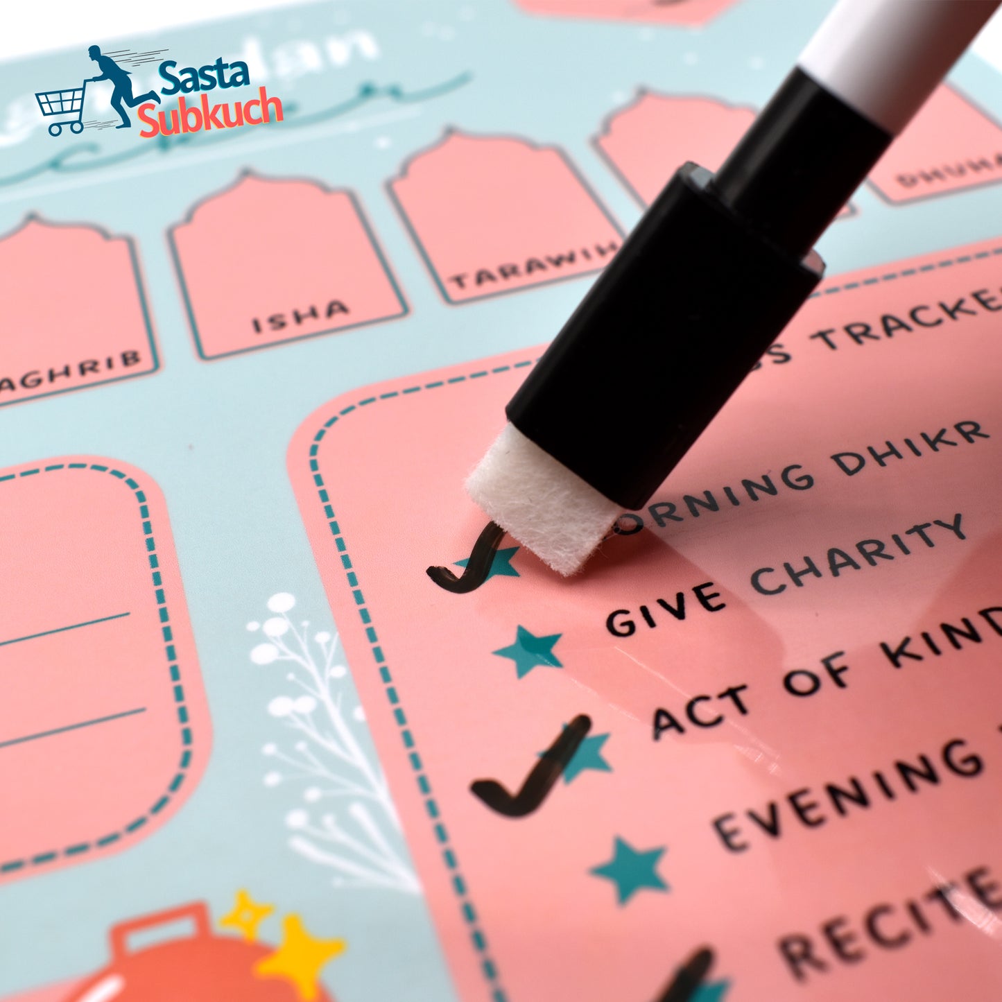 Ramadan tracker A4 size laminate with board marker
