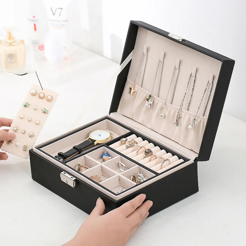 Double Layer Leather Jewellery Organizer (Random Color)