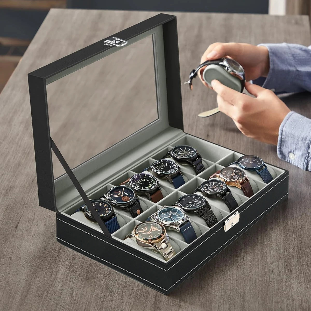 PU Leather Watch Organizer Box
