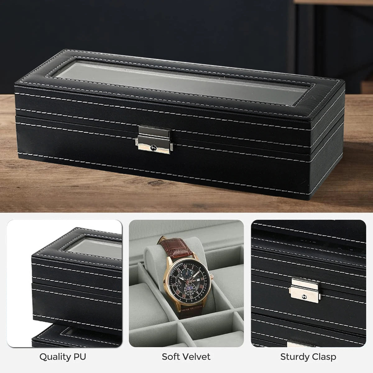 PU Leather Watch Organizer Box