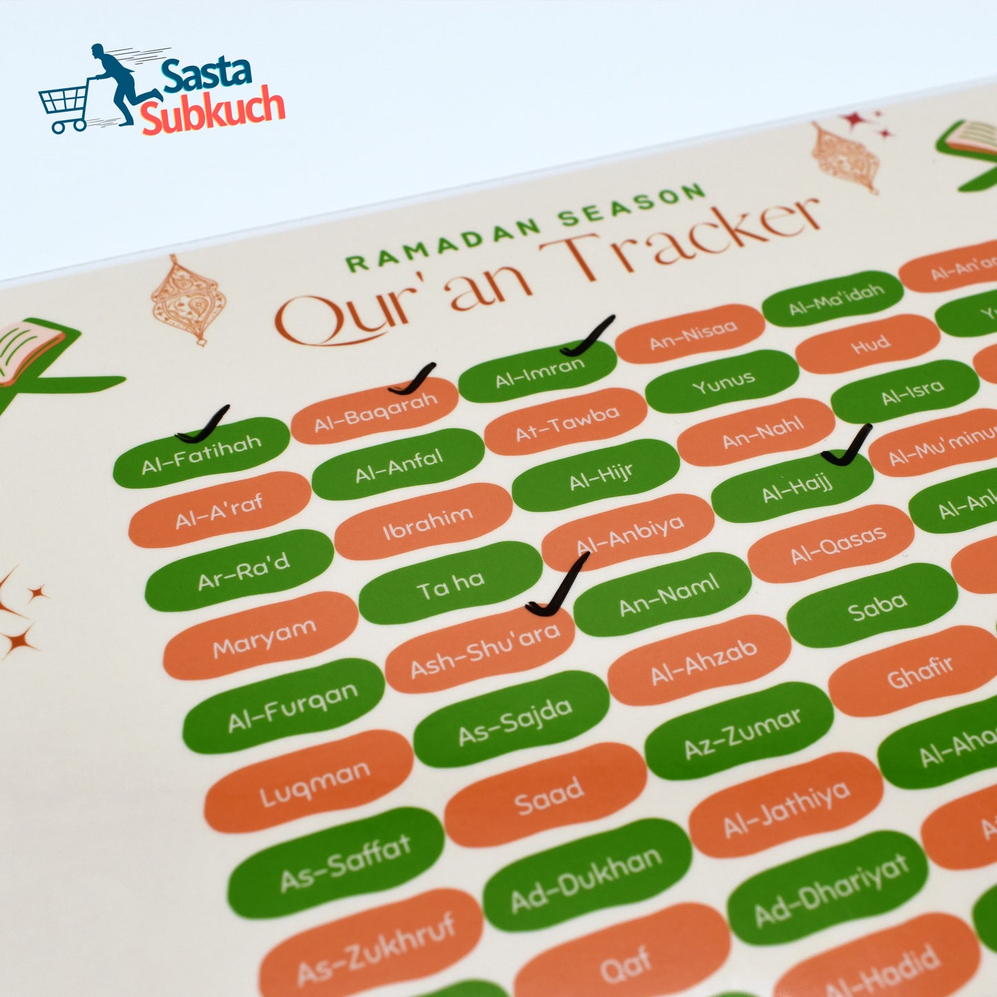 Quran tracker A4 size laminate with board marker