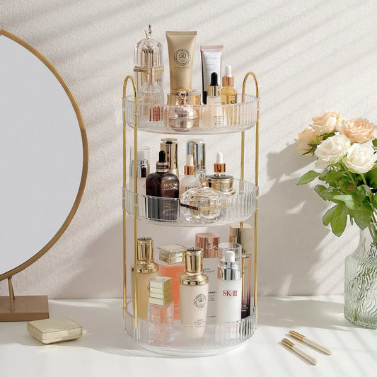 Transparent cosmetic organizer 360° rotating 3 tier
