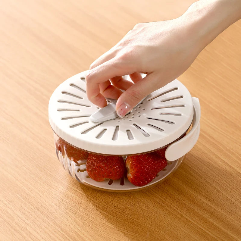 Fruit and Vegetable Basket with Lid, 2 in 1 Drainer, Multifunctional Bowl