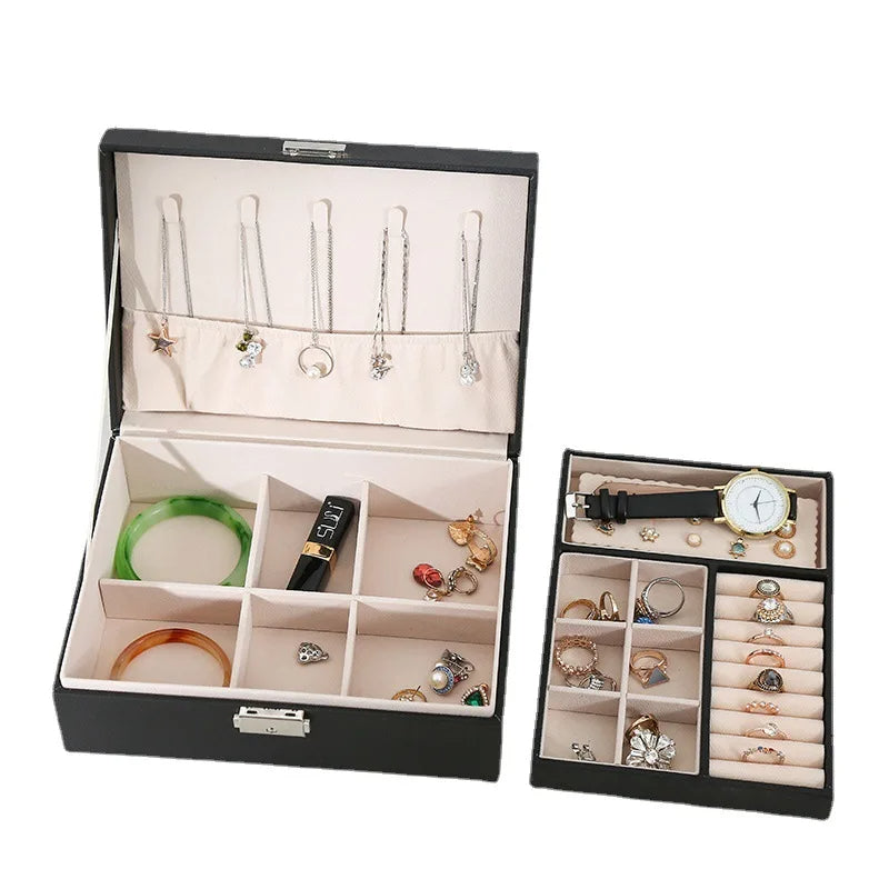 Double Layer Leather Jewellery Organizer (Random Color)