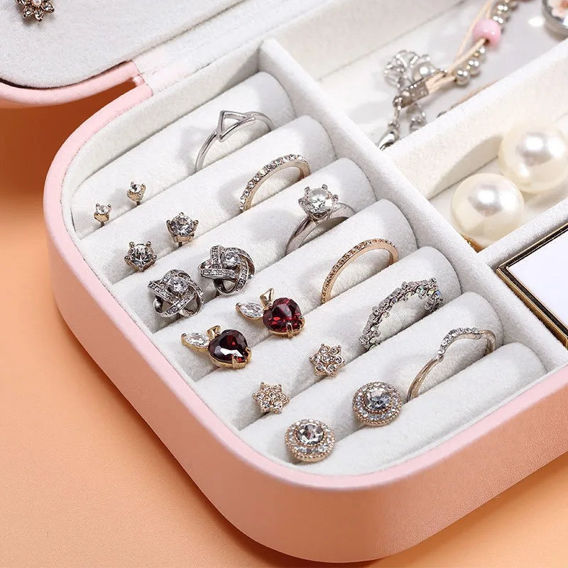 Portable Leather Jewellery Box Organizer (Random Color)