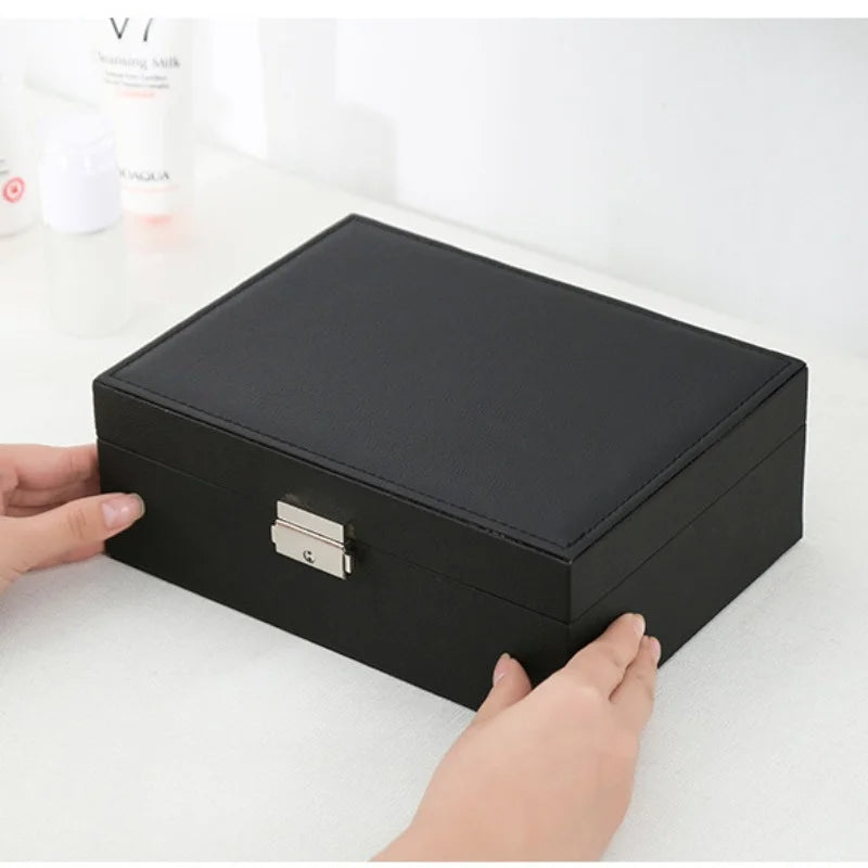 Double Layer Leather Jewellery Organizer (Random Color)