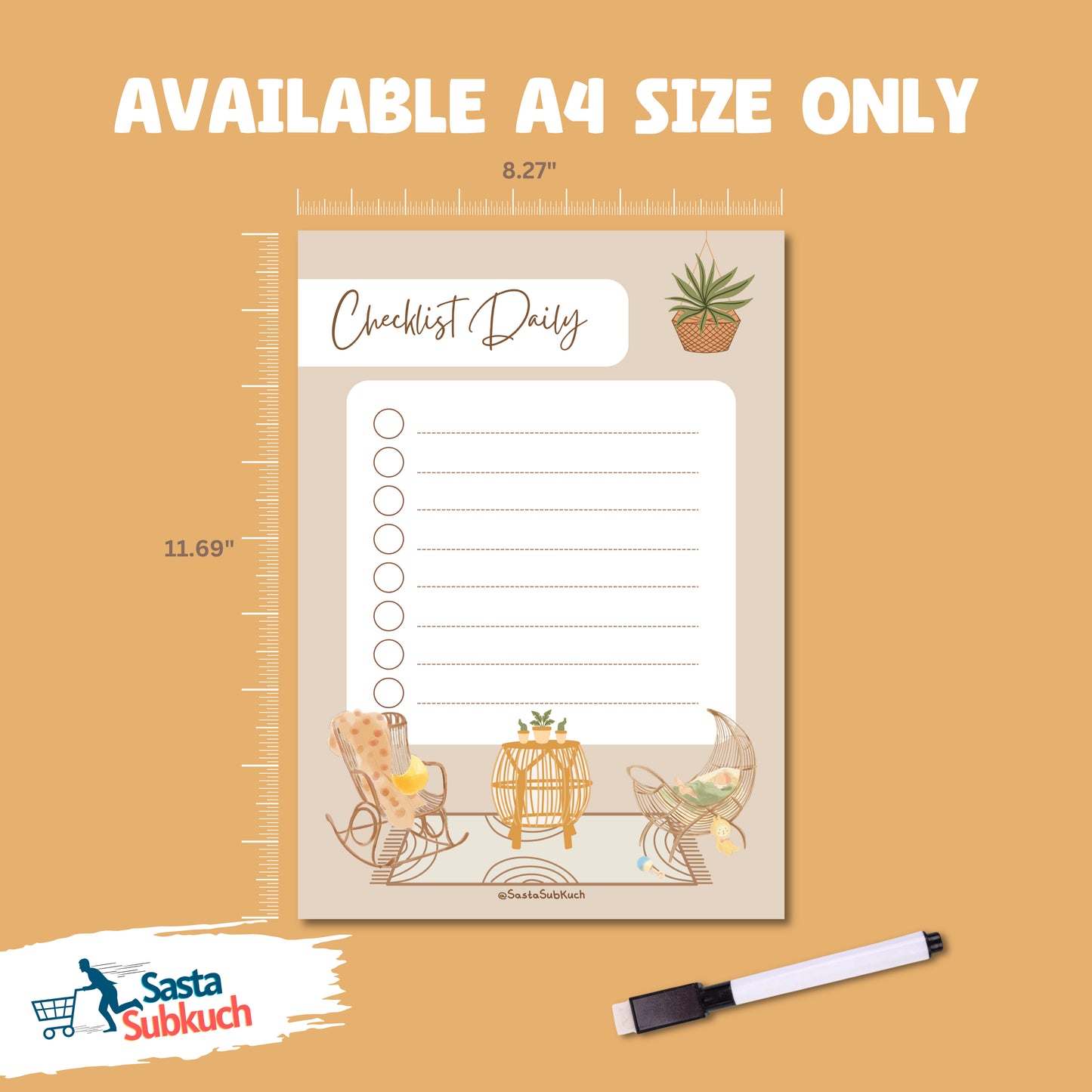 Checklist Daily Planner A4 Size Laminate with Board Marker