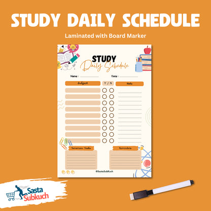 Study Daily Schedule Planner A4 Size Laminate with Board Marker