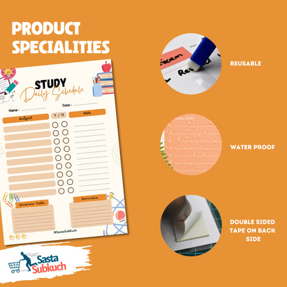 Study Daily Schedule Planner A4 Size Laminate with Board Marker