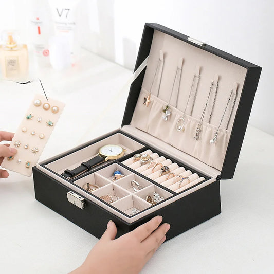 Double Layer Leather Jewellery Organizer (Random Color)