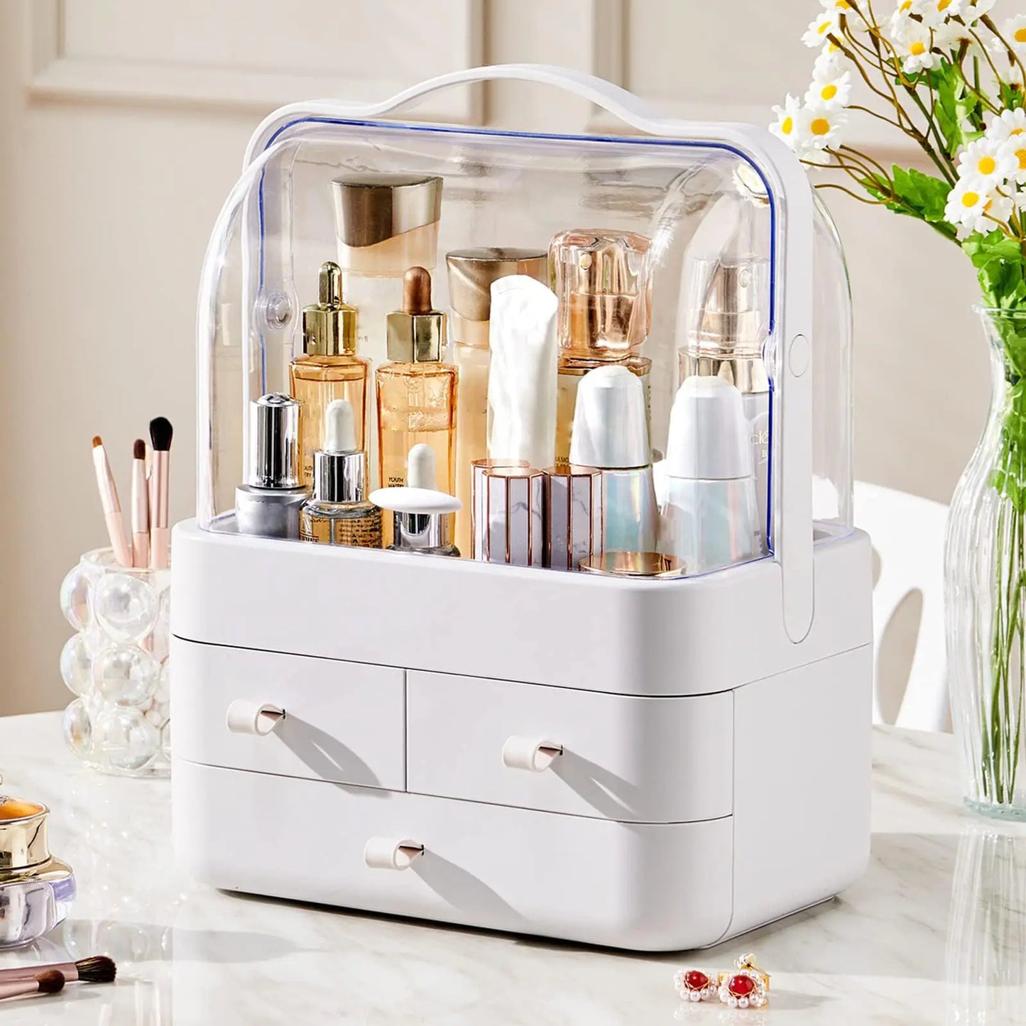 Acrylic double door cosmetic organizer