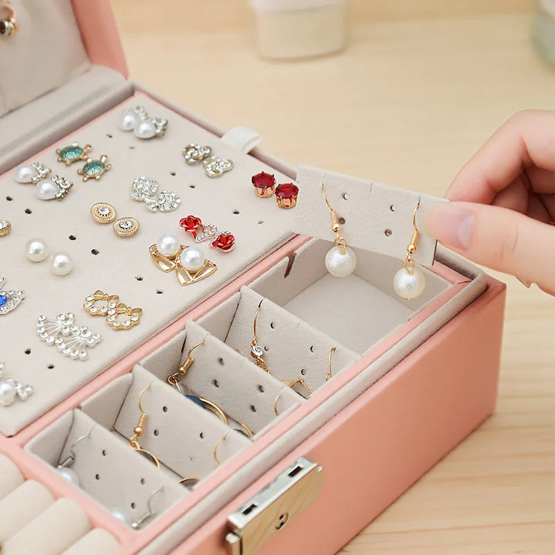 Double Layer Leather Jewellery Organizer (Random Color)