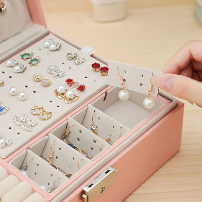 Double Layer Leather Jewellery Organizer (Random Color)