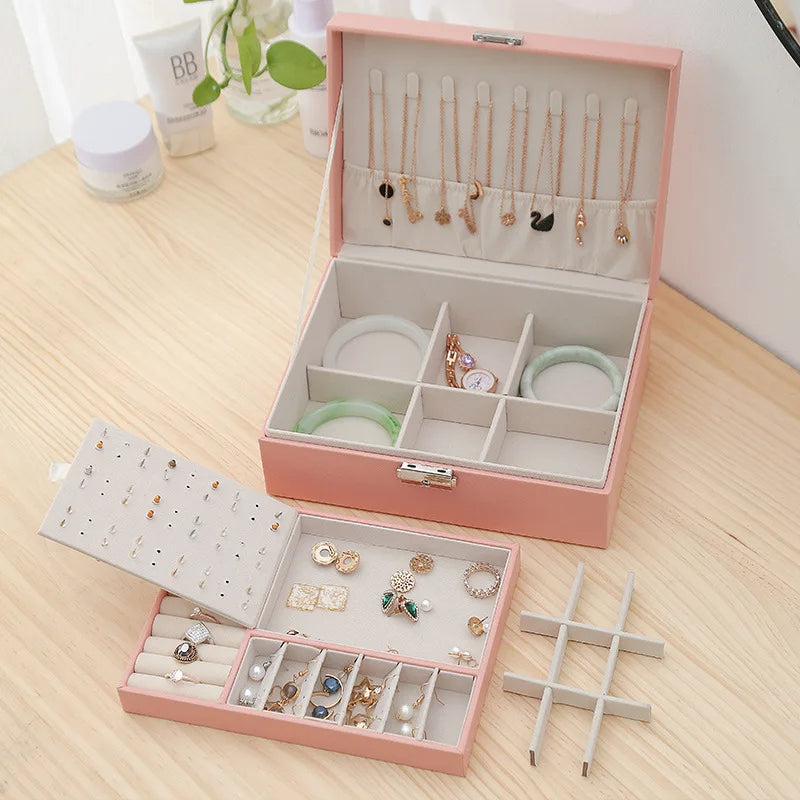 Double Layer Leather Jewellery Organizer (Random Color)