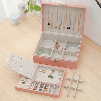 Double Layer Leather Jewellery Organizer (Random Color)