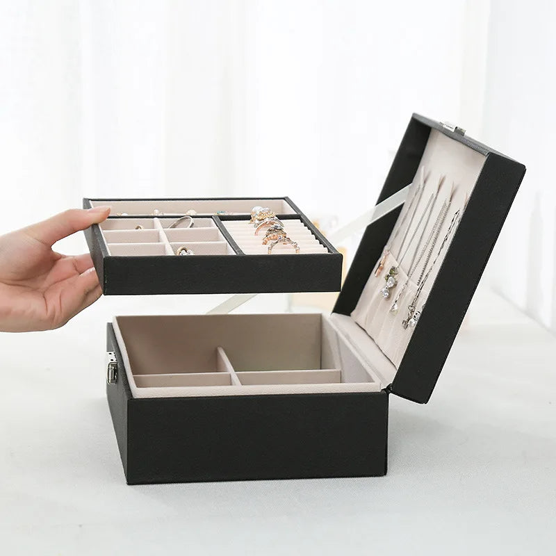 Double Layer Leather Jewellery Organizer (Random Color)