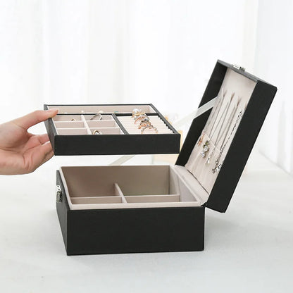 Double Layer Leather Jewellery Organizer (Random Color)