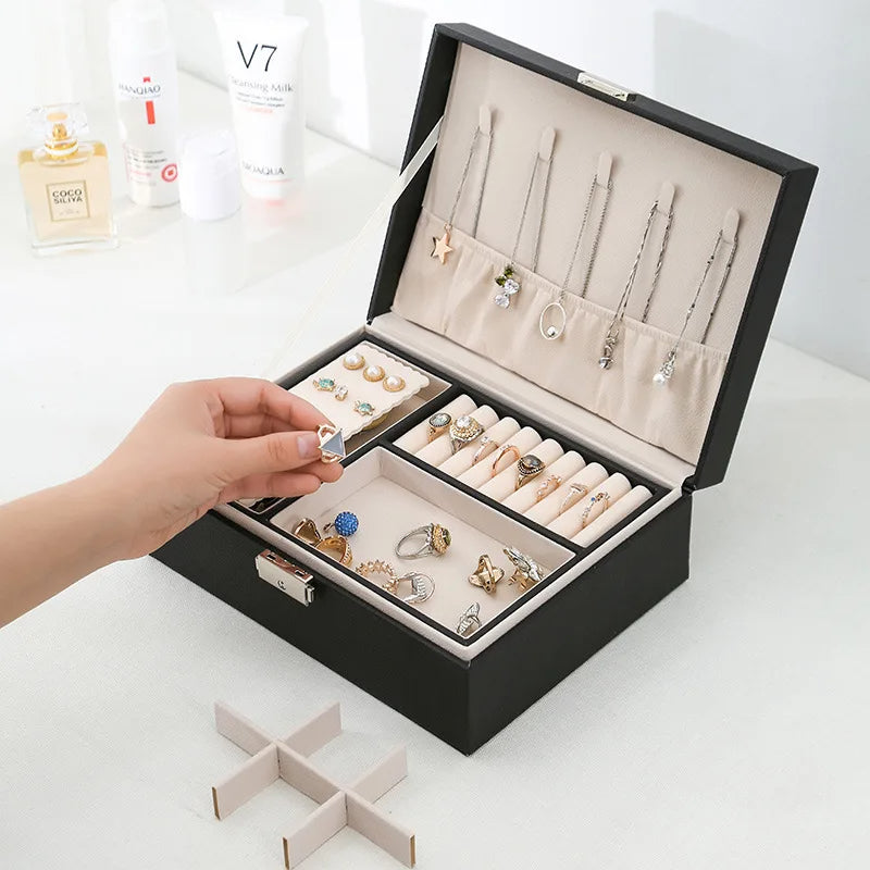 Double Layer Leather Jewellery Organizer (Random Color)